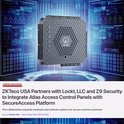 ZKTeco USA Partners with Lockt, LLC and Z9 Security to Integrate Atlas Access Control Panels